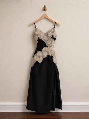 Topshop Contrast Raffia Floral Midi Slip Dress Black US 2
